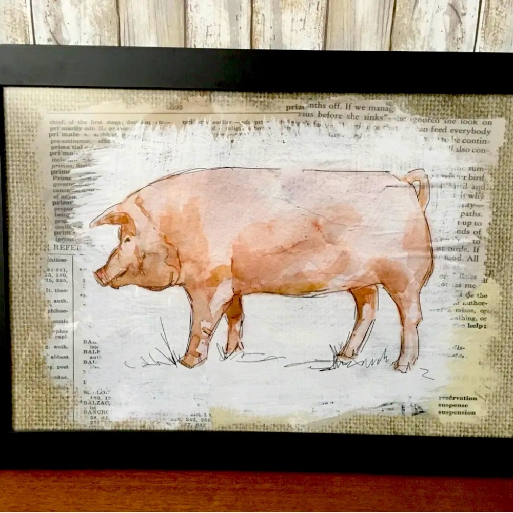 Pig Print, Pig art, Pig farmhouse decor, 20”x14” PIG art print NWT!